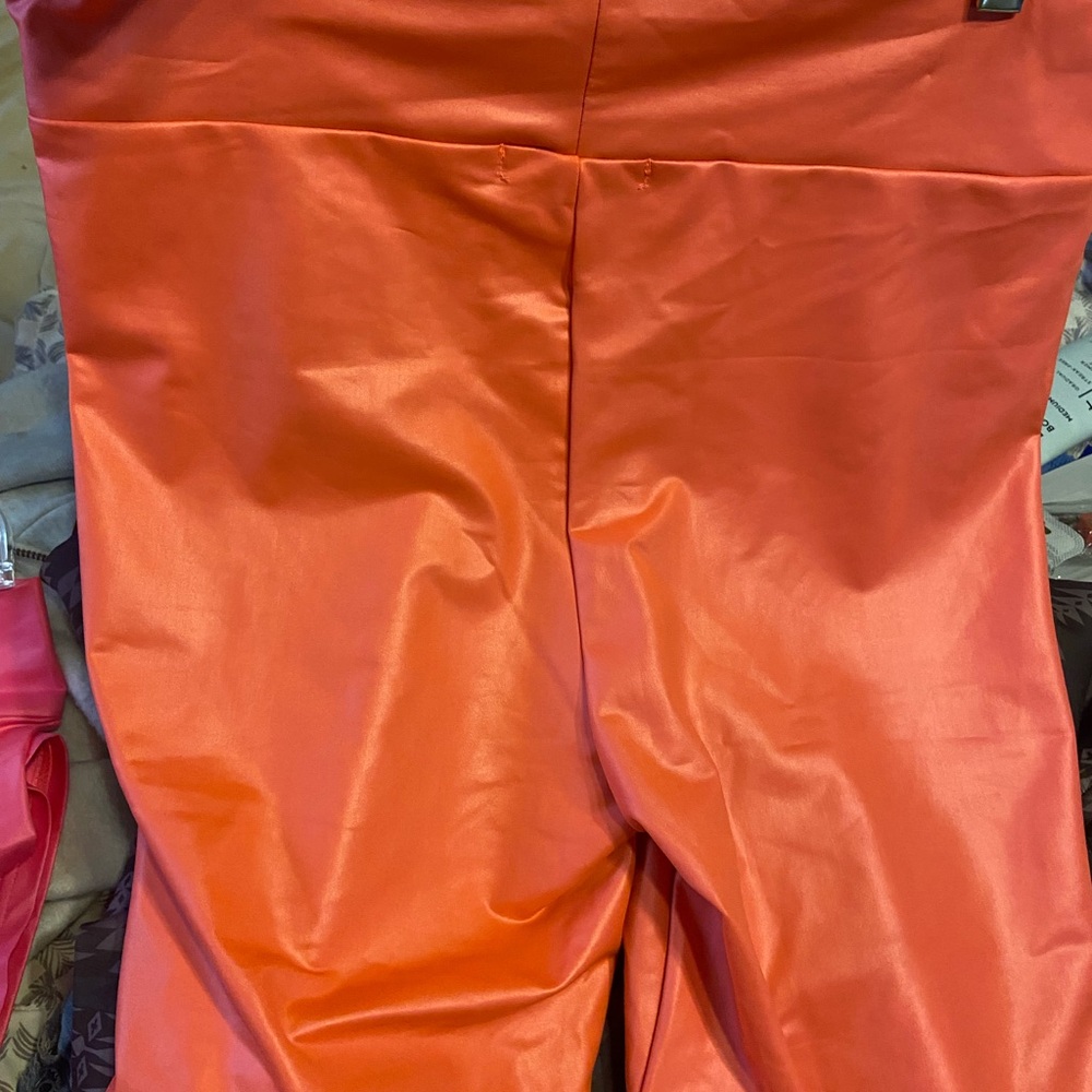 Vibrant Orange Satin look biker shorts